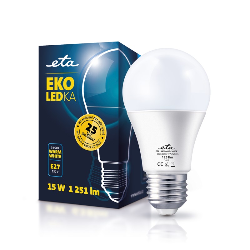 Žárovka LED ETA EKO LEDka klasik, 15W, E27, teplá bílá