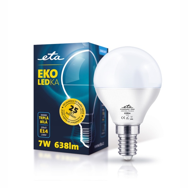 Žárovka LED ETA EKO LEDka mini globe, 7W, E14, teplá bílá