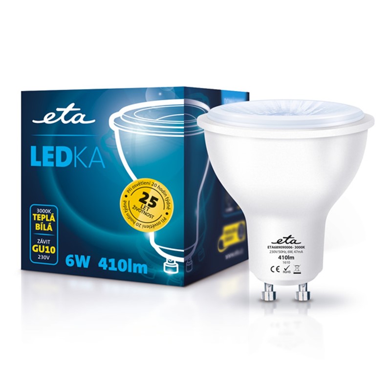 Žárovka LED ETA EKO LEDka bodová, 6W, GU10, teplá bílá