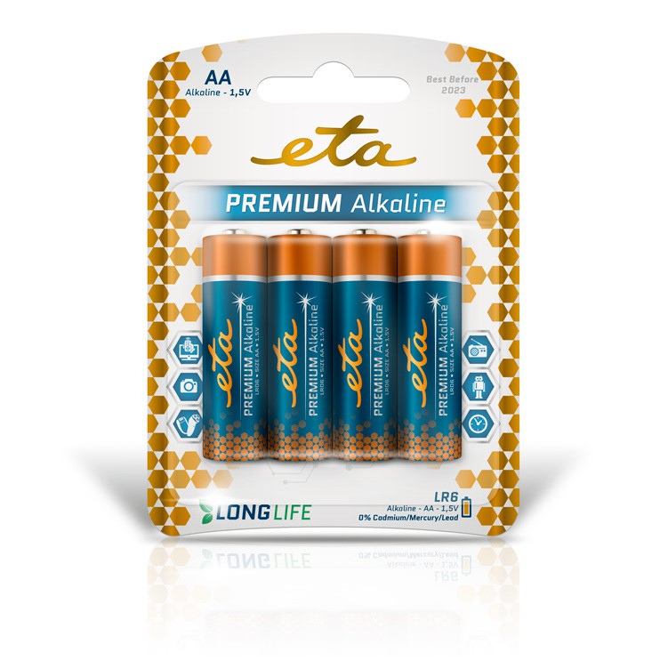 Baterie alkalická ETA PREMIUM ALKALINE AA, LR06, blistr 4ks