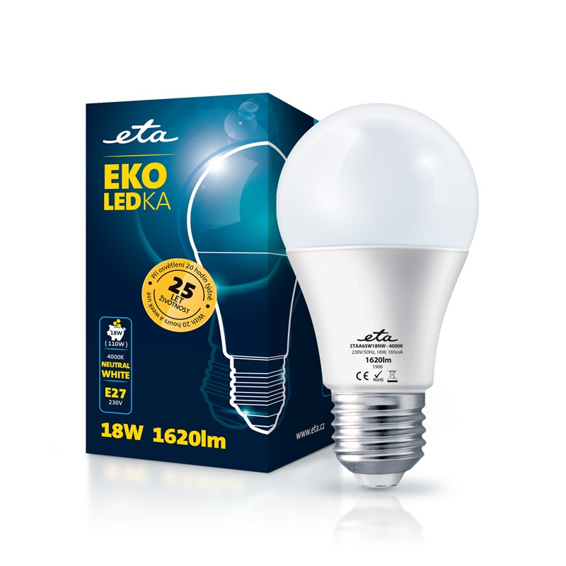 Žárovka LED ETA EKO LEDka klasik 18W, E27, neutrální bílá