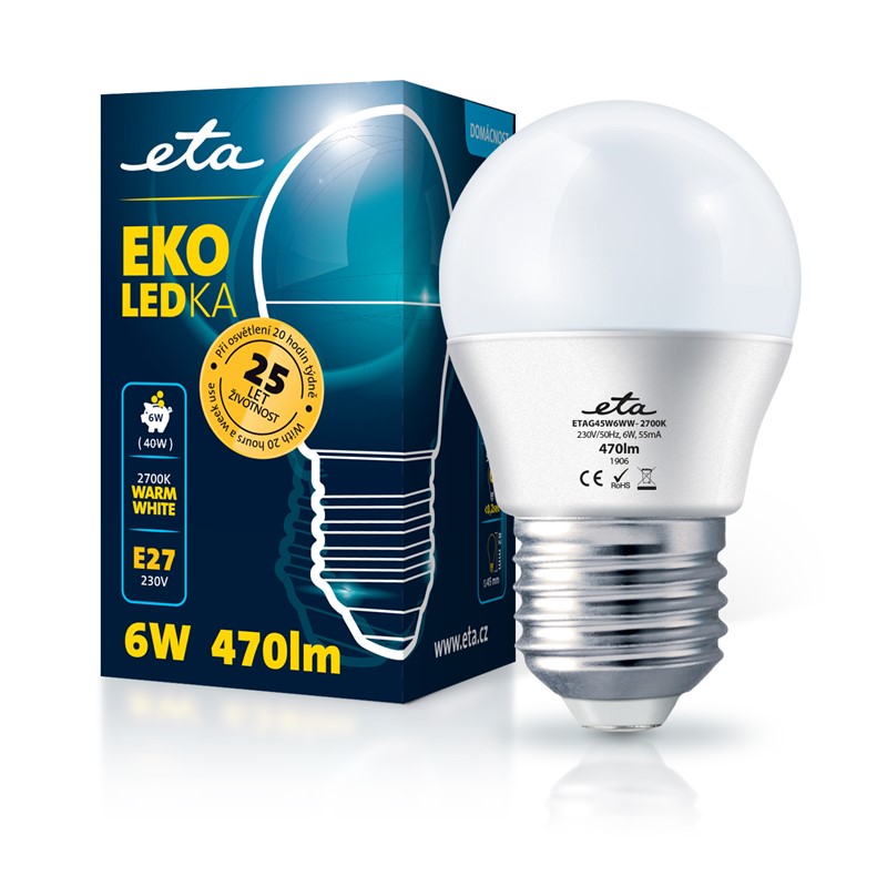 Žárovka LED ETA EKO LEDka mini globe 6W, E27, teplá bílá