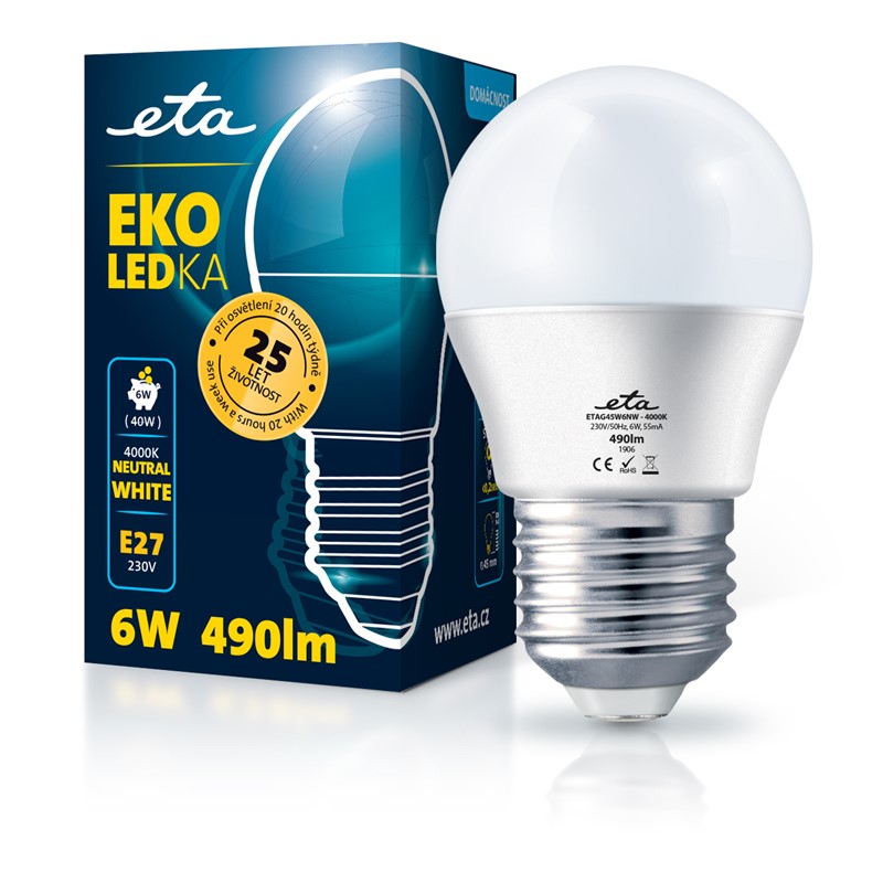 Žárovka LED ETA EKO LEDka mini globe 6W, E27, neutrální bílá