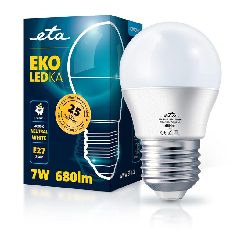 Žárovka LED ETA EKO LEDka mini globe 7W, E27, neutrální bílá
