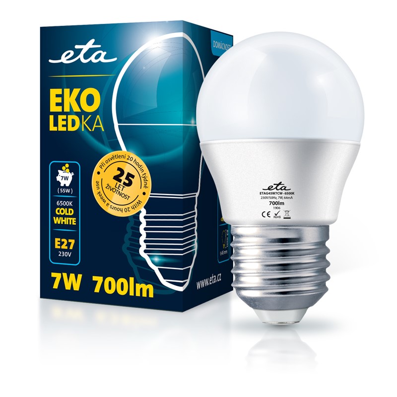 Žárovka LED ETA EKO LEDka mini globe 7W, E27, studená bílá