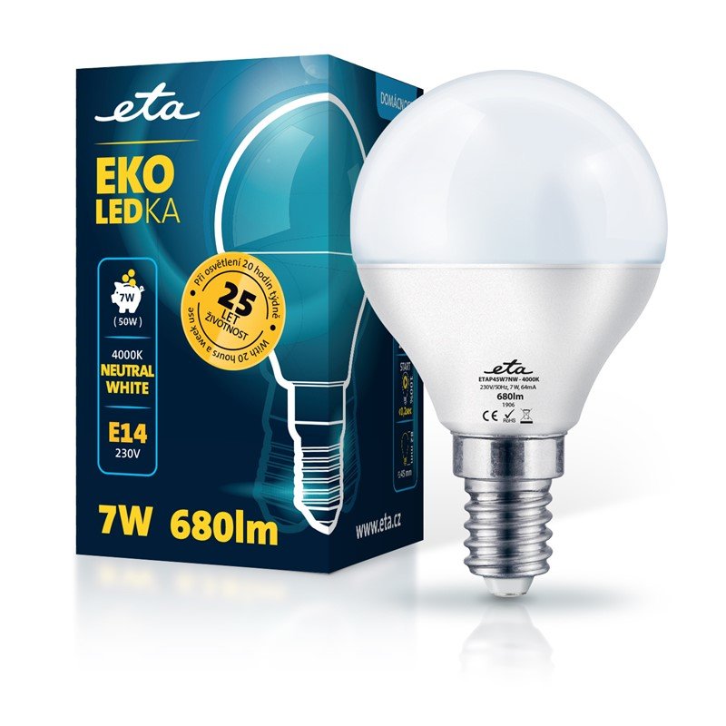 Žárovka LED ETA EKO LEDka mini globe 7W, E14, neutrální bílá