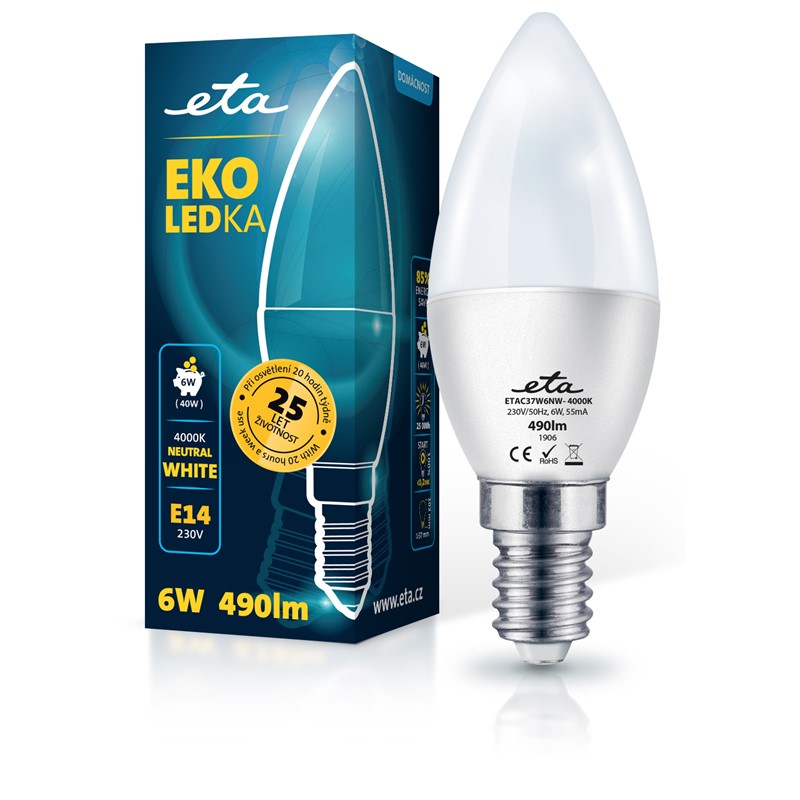 Žárovka LED ETA EKO LEDka svíčka 6W, E14, neutrální bílá