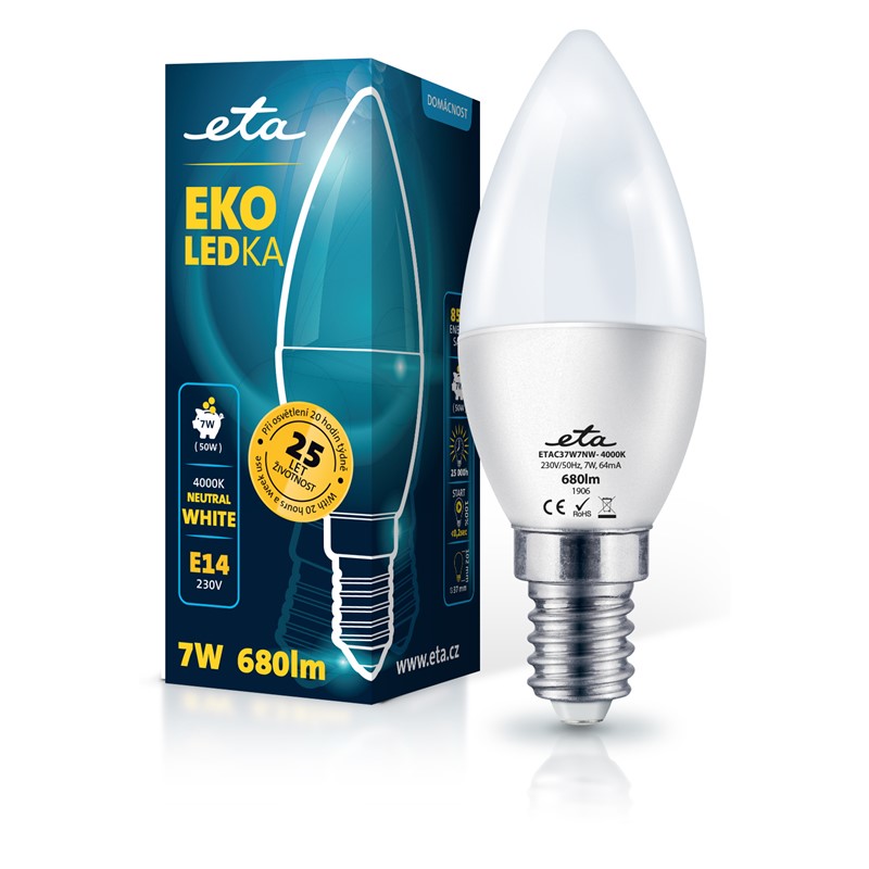 Žárovka LED ETA EKO LEDka svíčka 7W, E14, neutrální bílá