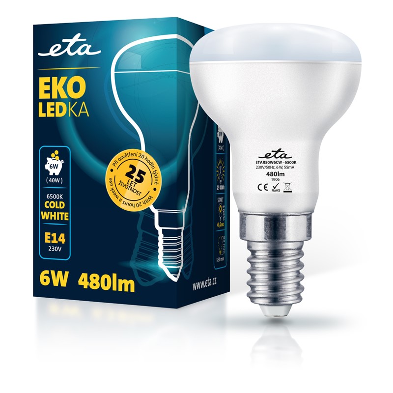 Žárovka LED ETA EKO LEDka reflektor 6W, E14, studená bílá