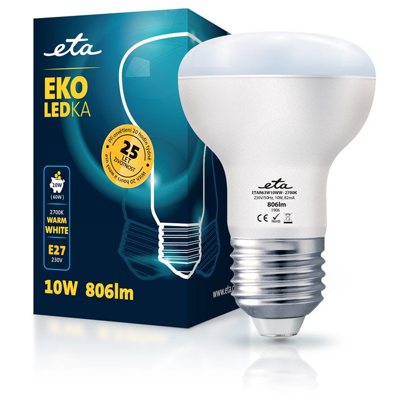 Žárovka LED ETA EKO LEDka reflektor 10W, E27, teplá bílá