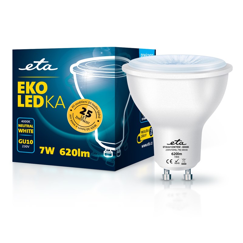 Žárovka LED ETA EKO LEDka bodová 7W, GU10, neutrální bílá