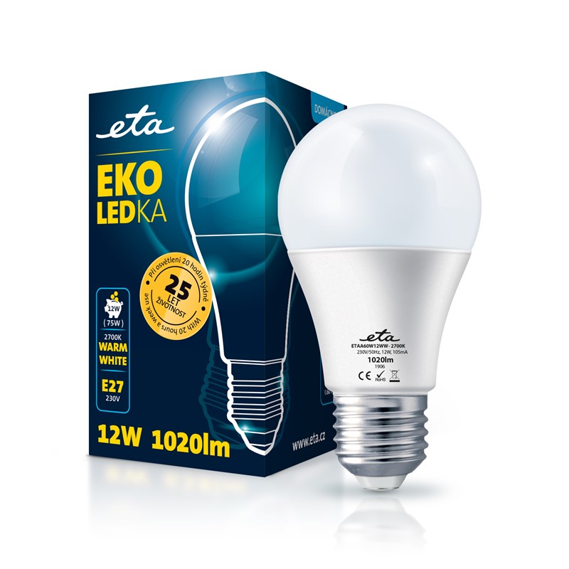Žárovka LED ETA EKO LEDka klasik 12W, E27, teplá bílá