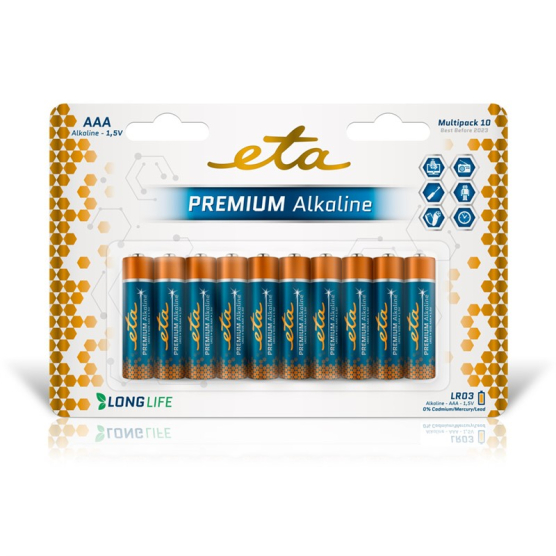 Baterie alkalická ETA PREMIUM ALKALINE AAA, LR03, blistr 10ks - obrázek č. 1