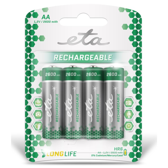 Baterie nabíjecí ETA AA, HR06, 2600mAh, Ni-MH, blistr 4ks - obrázek č. 1