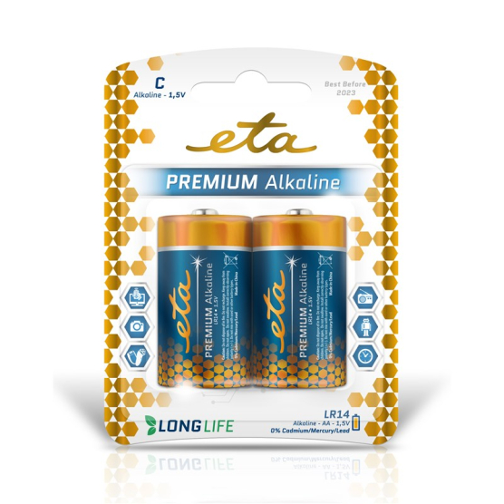 Baterie alkalická ETA PREMIUM ALKALINE C, LR14, blistr 2ks - obrázek č. 1