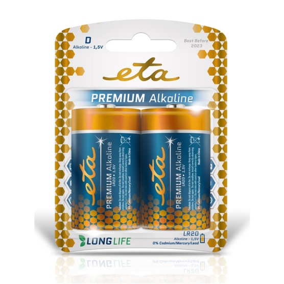 Baterie alkalická ETA PREMIUM ALKALINE D, LR20, blistr 2ks - obrázek č. 1