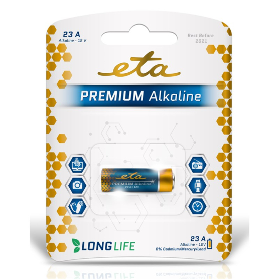 Baterie alkalická ETA PREMIUM ALKALINE 23A, blistr 1ks - obrázek č. 1