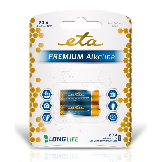 Baterie alkalická ETA PREMIUM ALKALINE 23A, blistr 2ks - obrázek č. 1