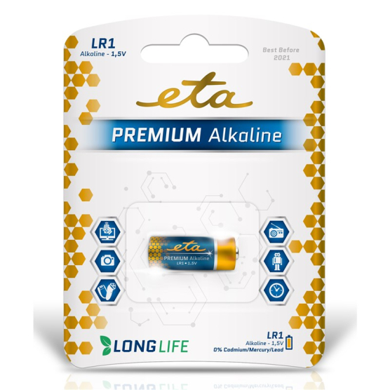 Baterie alkalická ETA PREMIUM ALKALINE LR1, blistr 1ks - obrázek č. 1