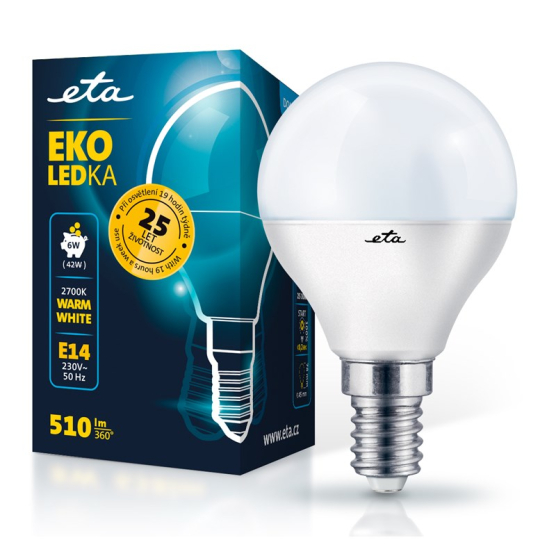 Žárovka LED ETA EKO LEDka mini globe 6W, E14, teplá bílá - obrázek č. 1
