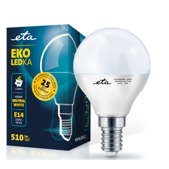 Žárovka LED ETA EKO LEDka mini globe 6W, E14, neutrální bílá - obrázek č. 1