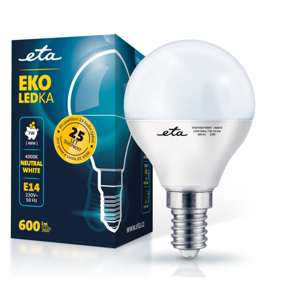 Žárovka LED ETA EKO LEDka mini globe 7W, E14, neutrální bílá - obrázek č. 1