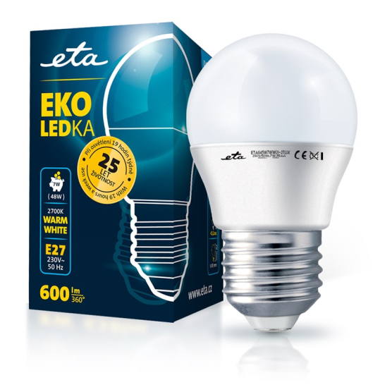 Žárovka LED ETA EKO LEDka mini globe 7W, E27, teplá bílá - obrázek č. 1