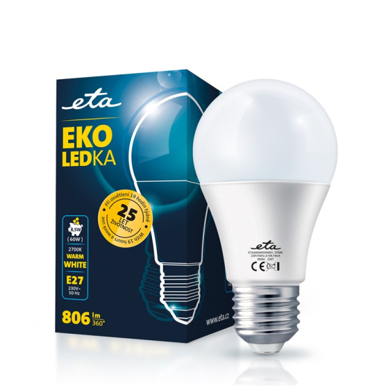 Žárovka LED ETA EKO LEDka klasik 8,5W, E27, teplá bílá - obrázek č. 1