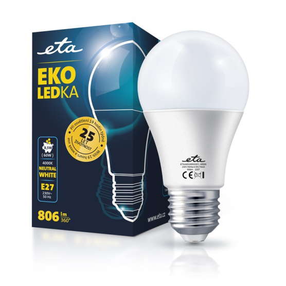 Žárovka LED ETA EKO LEDka klasik 8,5W, E27, neutrální bílá - obrázek č. 1