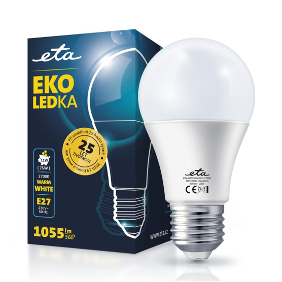Žárovka LED ETA EKO LEDka klasik 11W, E27, teplá bílá - obrázek č. 1
