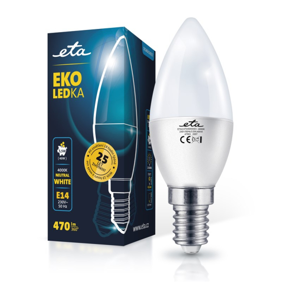 Žárovka LED ETA EKO LEDka svíčka 5,5W, E14, neutrální bílá - obrázek č. 1