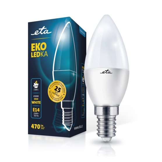 Žárovka LED ETA EKO LEDka svíčka 5,5W, E14, studená bílá - obrázek č. 1