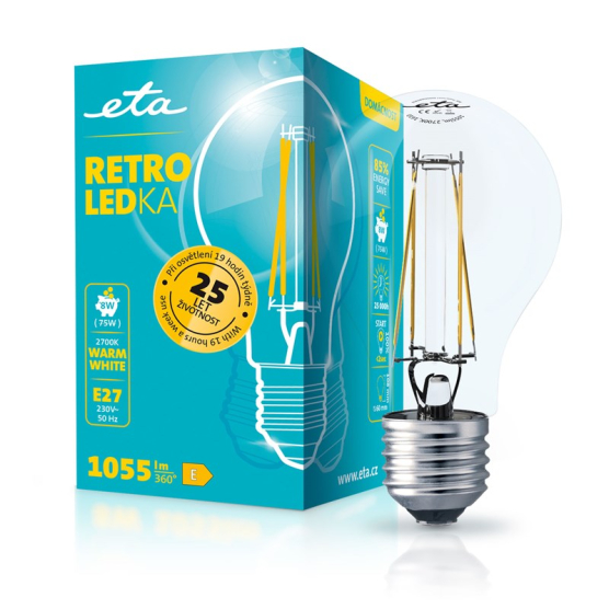 Žárovka LED ETA RETRO LEDka klasik filament 8W, E27, teplá bílá - obrázek č. 1