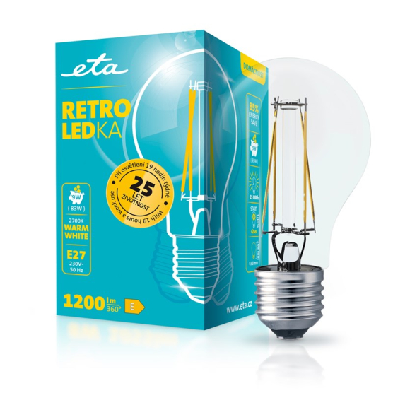 Žárovka LED ETA RETRO LEDka klasik filament 9W, E27, teplá bílá - obrázek č. 1
