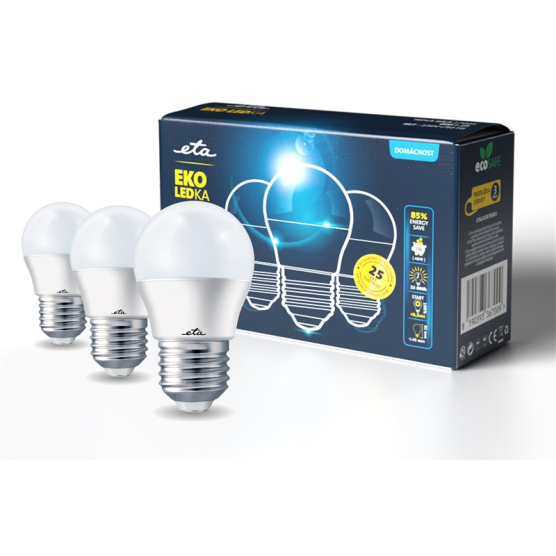 Žárovka LED ETA EKO LEDka mini globe 7W, E27, teplá bílá, 3ks - obrázek č. 1