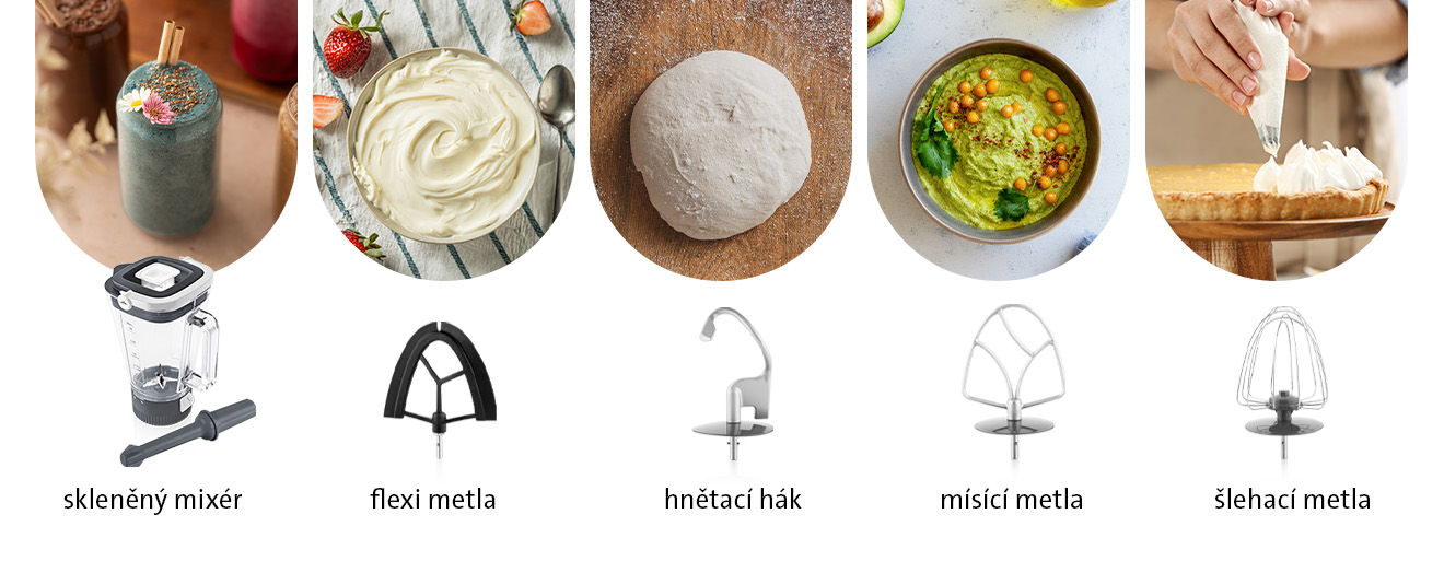 Kuchyňský robot ETA Gratus Evo Smart II, mixér, Flexi metla, hnětací hák, mísící metla, šlehací metla 