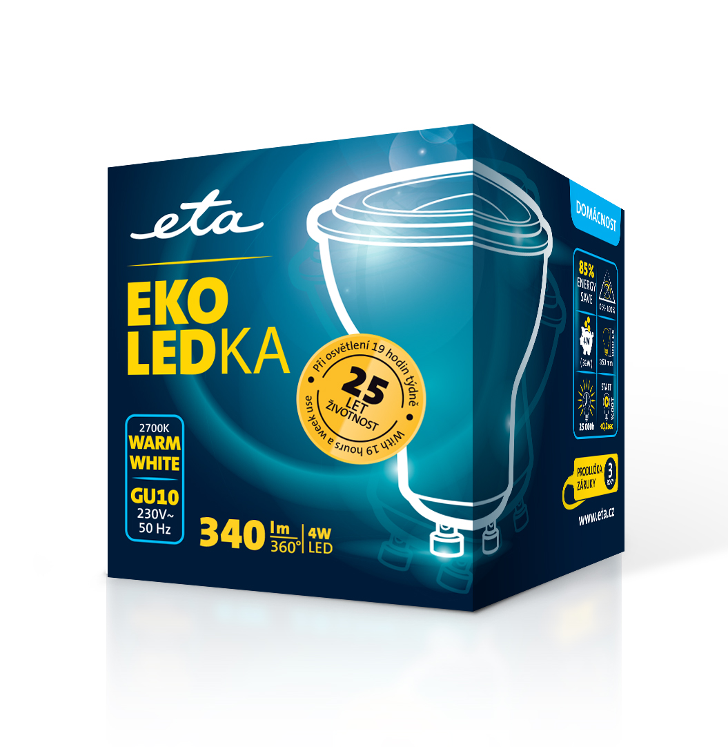 Žárovka LED ETA EKO LEDka bodová 4W, GU10, teplá bílá