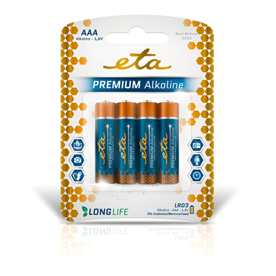 Baterie alkalická ETA PREMIUM ALKALINE AAA, LR03, blistr 4ks - vedlejší obrázek č. 1