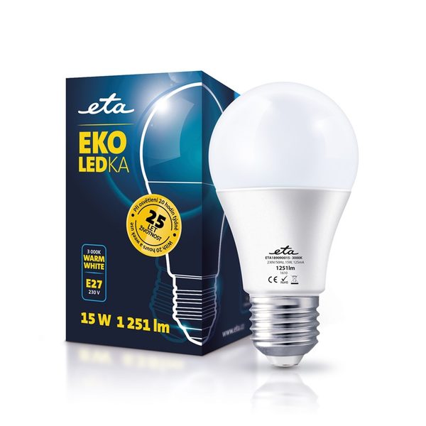 Žárovka LED ETA EKO LEDka klasik, 15W, E27, teplá bílá