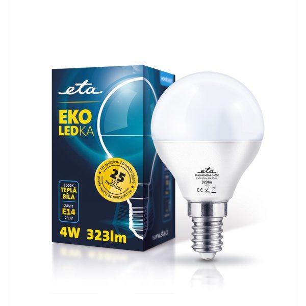 Žárovka LED ETA EKO LEDka mini globe, 4W, E14, teplá bílá