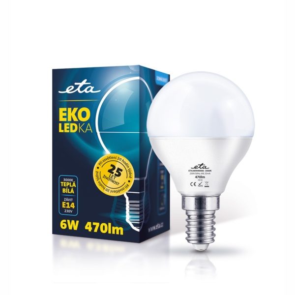 Žárovka LED ETA EKO LEDka mini globe, 6W, E14, teplá bílá