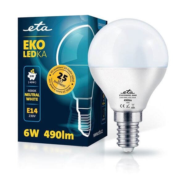 Žárovka LED ETA EKO LEDka mini globe 6W, E14, neutrální bílá