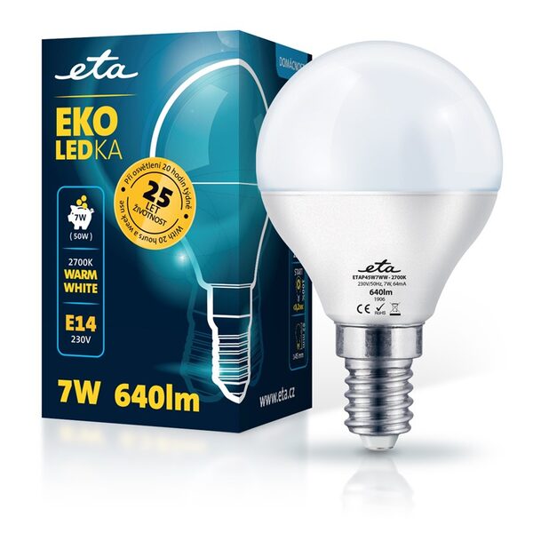 Žárovka LED ETA EKO LEDka mini globe 7W, E14, teplá bílá