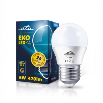 Žárovka LED ETA EKO LEDka mini globe, 6W, E27, teplá bílá