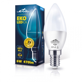 Žárovka LED ETA EKO LEDka svíčka, 6W, E14, teplá bílá