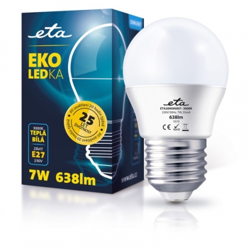 Žárovka LED ETA EKO LEDka mini globe, 7W, E27, teplá bílá