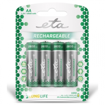 Baterie nabíjecí ETA AA, HR06, 2600mAh, Ni-MH, blistr 4ks