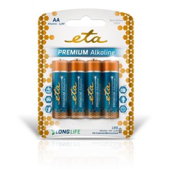 Baterie alkalická ETA PREMIUM ALKALINE AA, LR06, blistr 4ks