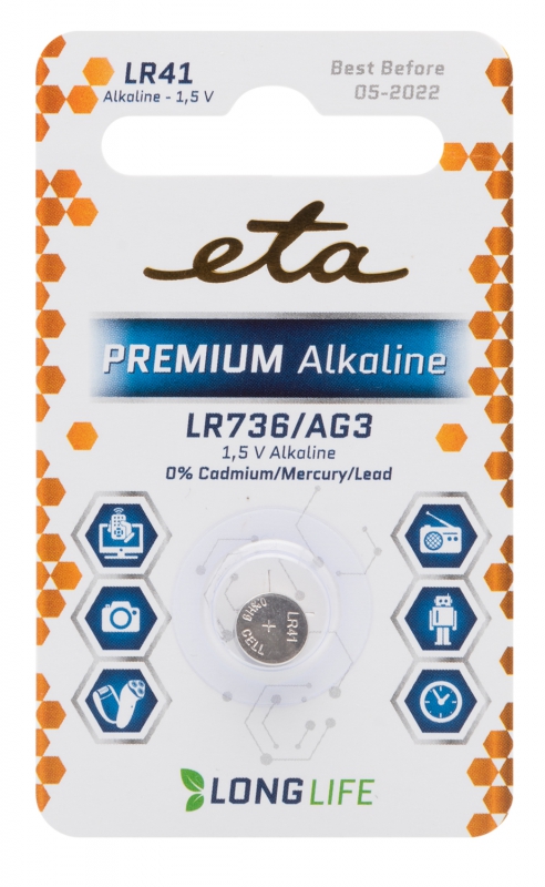 Baterie alkalická ETA PREMIUM ALKALINE LR41, blistr 1ks