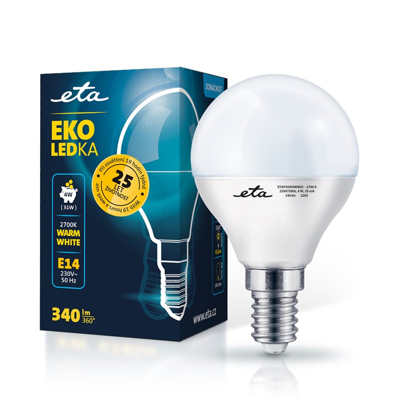 Žárovka LED ETA EKO LEDka mini globe 4W, E14, teplá bílá